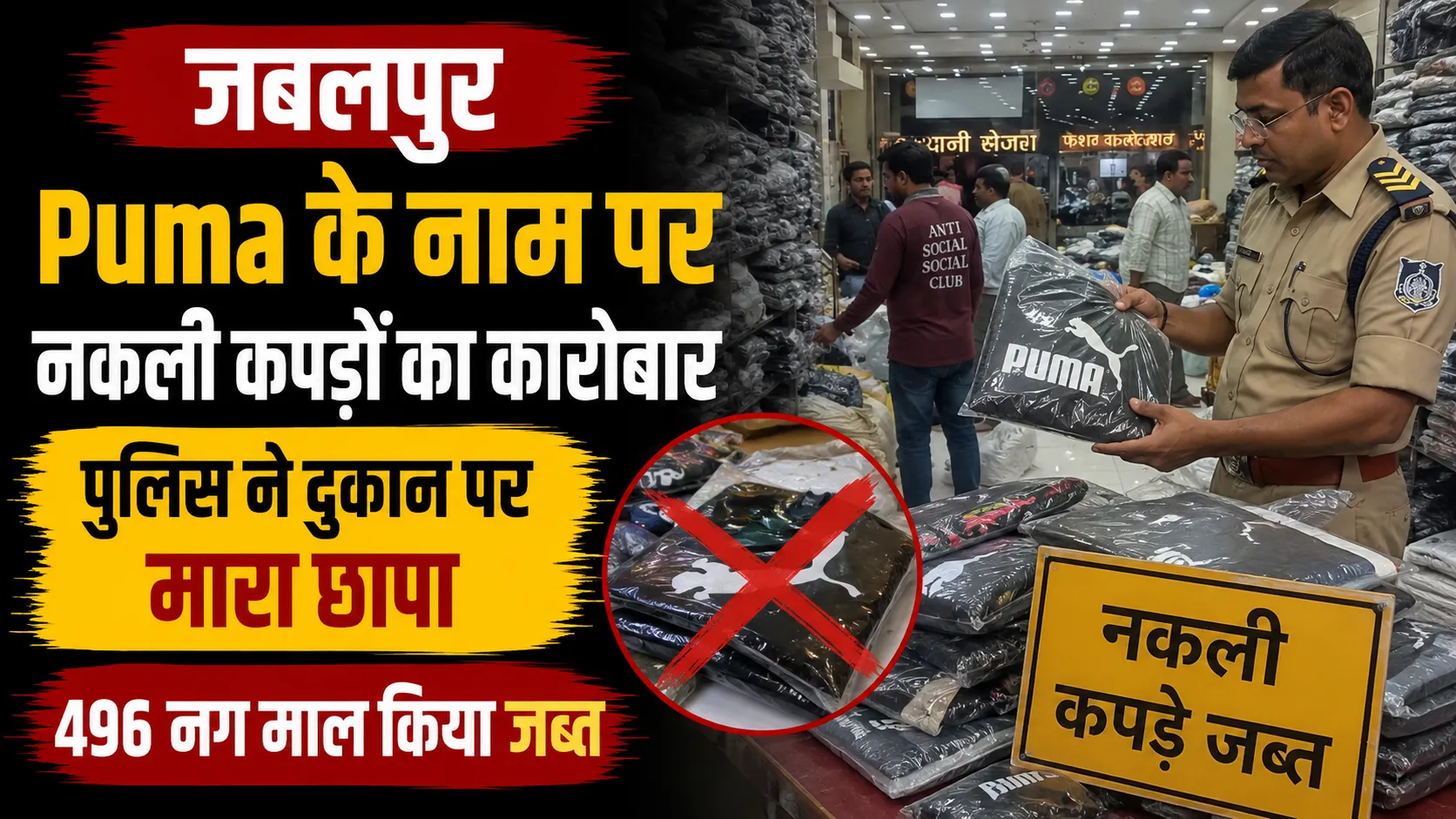 Puma के नाम पर नकली कपड़ों का खेल, दुकान पर छापा, 496 नग माल जब्त